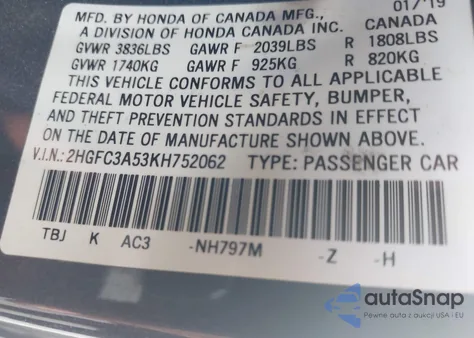 2019 Honda Civic Si from USA, damaged, VIN 2HGFC3A53KH752062